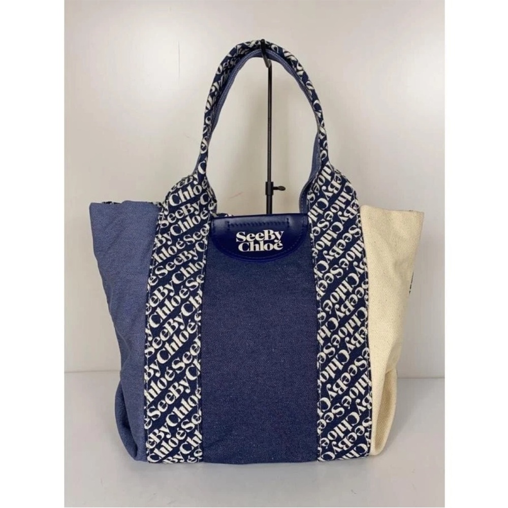 See By Chloe Blue and Cream Tote Bag
